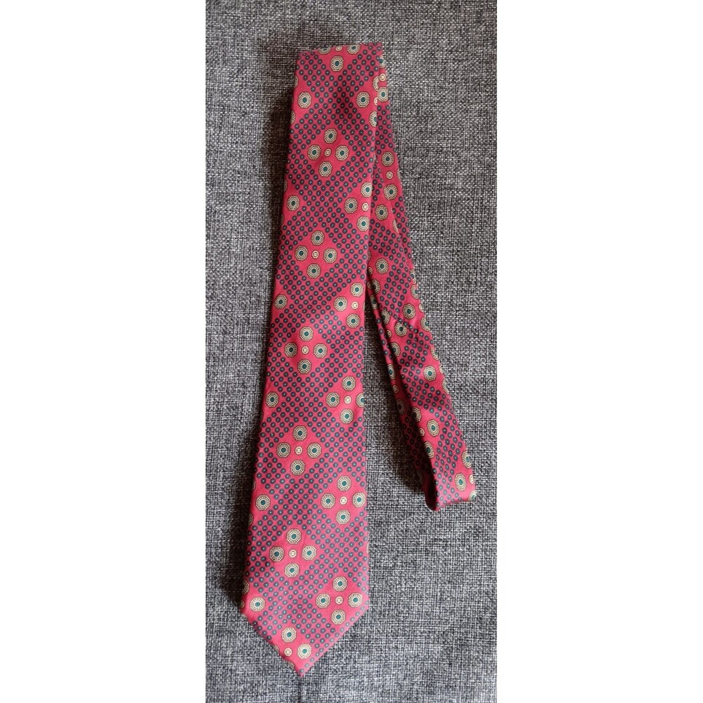 Dress Tie 70s 80s 90s Y2K Mens Silk Red Brown Geometric 58 inches